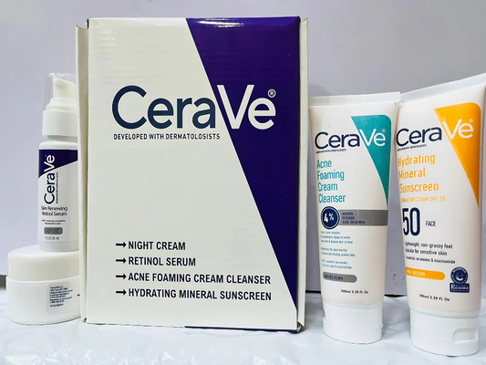 Cerave 4 In 1 Skincare Kit Night Cream, Sunblock, Cleanser & Serum